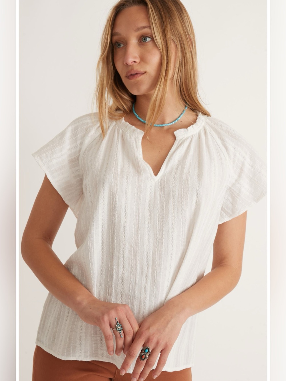 Marine Layer Lana Textured V Neck Cotton Top